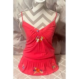Vintage Y2K Victoria's Secret PINK Coral Tunic Tank Embroidered Ruffled -Size S